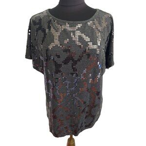 New Directions Gray Sequined Short Sleeve Top, Size PXL